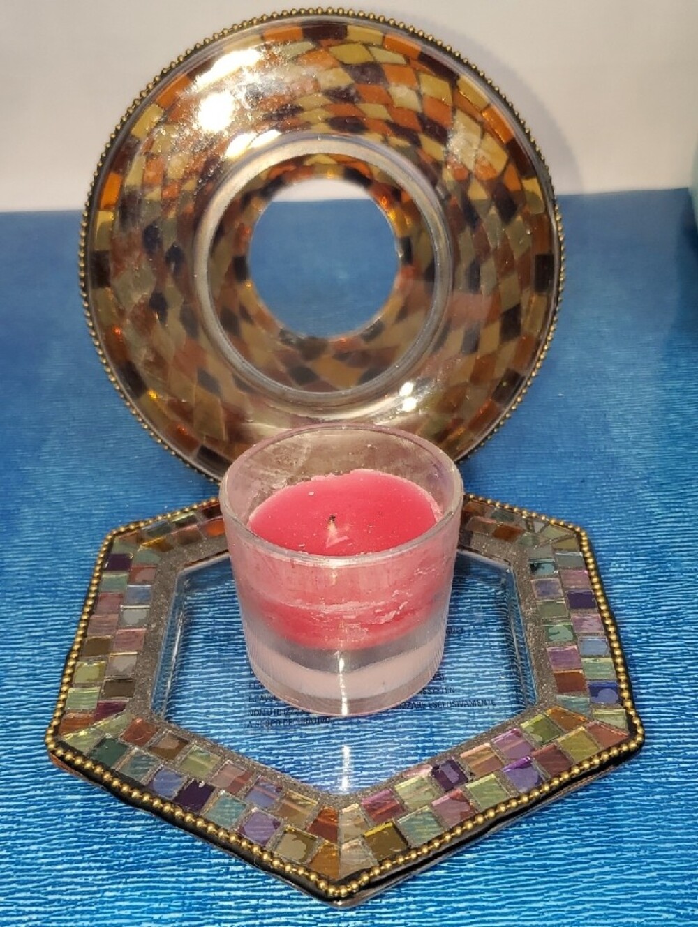 PartyLite Amber and Gold Mosaic Glass Votive Holder - Picture 6 of 9